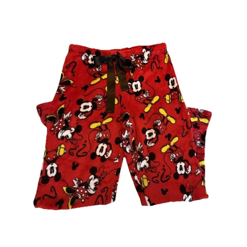 Disney Mickey Mouse Womens Soft Plush Fleece PJ/Lounge Pants Red Black L(12-14) - Picture 3 of 8
